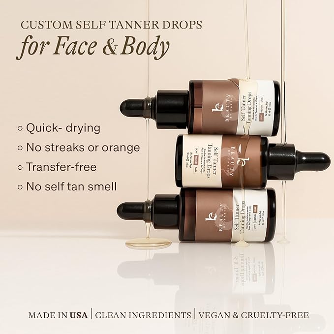 Self Tanning Drops for Face - USA Made with Organic & Natural Ingredients, Bronzing Face Tanning Drops with Aloe Vera, Non Toxic Self Tanner for Sunless Fake Tan & Natural Glow, Cruelty & Toxin Free
