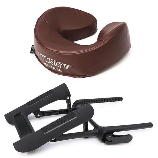 Master Massage Deluxe Adjustable Ergonomic Dream Face Cradle and Patented Ultra Plush Memory Foam Face Cushion Pillow -Face Pillow Set - Massage Table-Massage Chair Headrest Platform Set - (Brown)