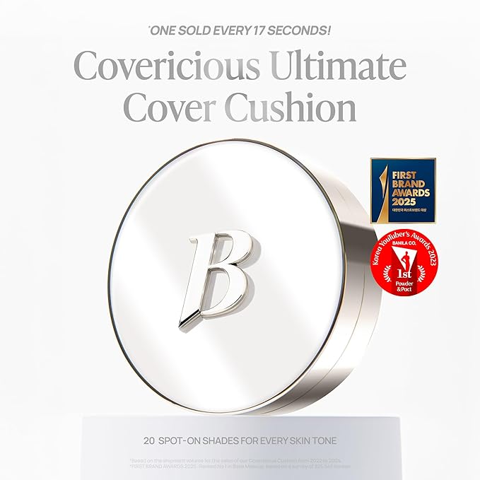 BANILA CO Covericious Ultimate Cover Cushion | Up to 100HR Long-Wear Foundation | 20 Shades for All Skin Tones | Matte & Lightweight Finish | Korean Cushion Foundation (14g / 0.49 oz), 24W SAND