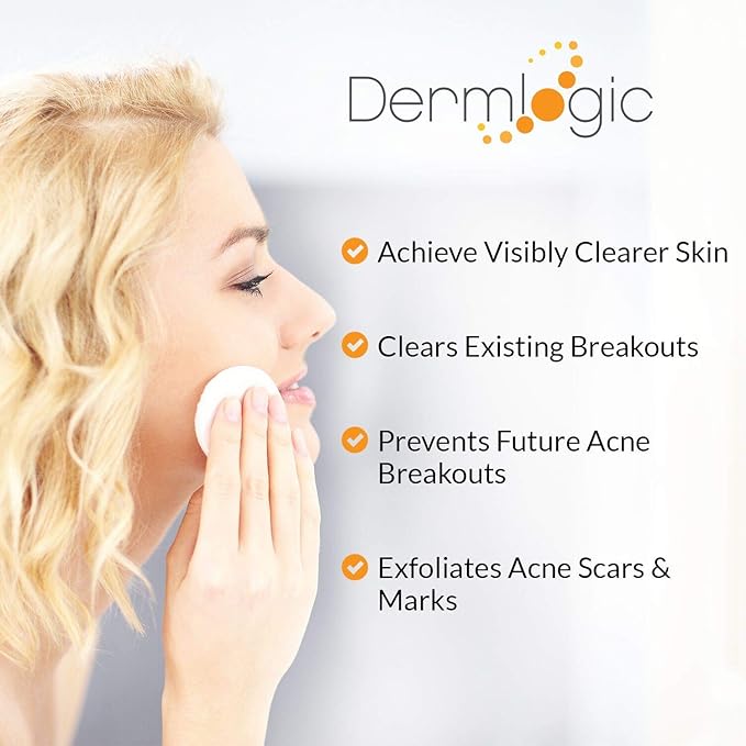 Acne Treatment Pads- Contains Salicylic, Glycolic, & Lactic Acid for Face & Body. Clears Away Clogged Pores, Oily Skin & Cystic Breakouts. Removes Dark Spots, Blackhead & Whitehead Pimples