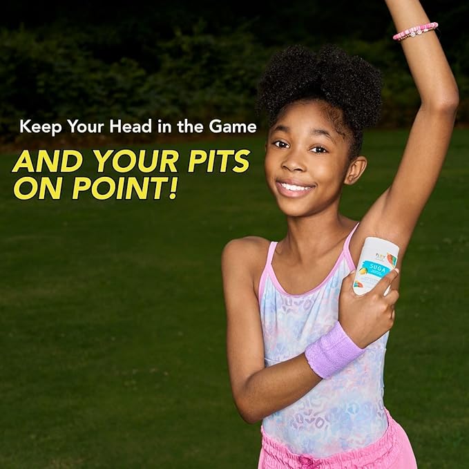 PLAY PITS - Kids Deodorant for Girls & Boys - Natural - Aluminum-Salt Free - Safe for Sensitive Skin - SUGA is Infused w/Lemon & Grapefruit Essential Oils - Non-Toxic & Paraben Free - 2.65oz - 2pk