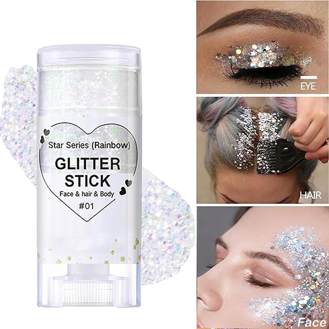 2Pcs Body Glitter Gel,Silver Gold Chunky Sparkling Glitter Stick,Waterproof Lasting Sparkling Body Gel Sequins,Face Hair Nail Festival Glitter Make Up for Halloween Birthday Makeup Party