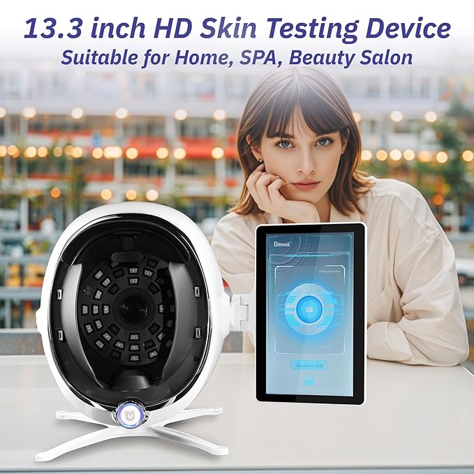13.3 Inch 3D Digital Skin Analyzer Detector, AI Smart Facial Skin Analysis Machine, 38 Million Pixels, 8 Spectral Facial Moisture Analyzer for Beauty Salon Healthy Skin Care