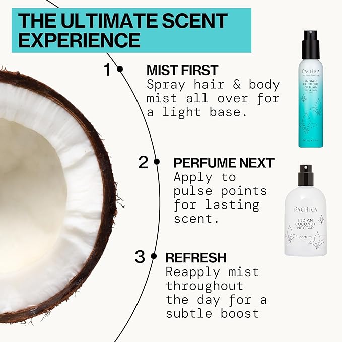 Pacifica Indian Coconut Nectar Hair Mist Perfume & Full Body Spray for Women - Body Mist Fragrance w/Tiare, Sugar, Vanilla, Almond & Amber Clean Beauty Alcohol-Free, Vegan & Cruelty-Free, 5 Oz