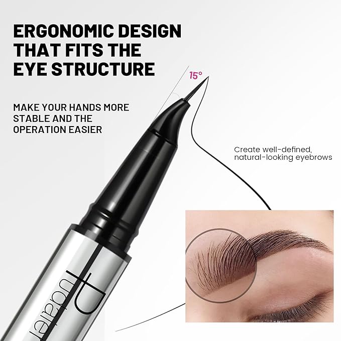Pudaier 2 Pack 2 Fine Tip Eyebrow Pen, Waterproof Filling Faux Brow Makeup Pencils for Women with Precise Curved Brush-Tip to Fast Create Natural Hair-Like Brows, Last All-Day (Natural Black)