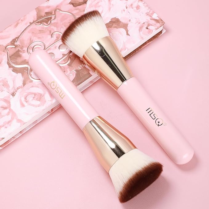 MSQ Foundation Brush for Liquid Makeup, Flat Top Kabuki Foundation Brush Premium Makeup Brushes for Liquid, Cream and Blending Powder Brush (Pink)