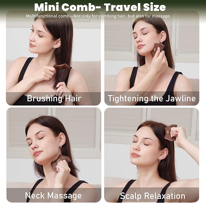 Scalp Massager Brush & Gua Sha Tool Set - Wooden Comb for Scalp Stimulation, Facial Massage & Relaxation, Handcrafted Natural Self-Care Gift Set with Storage Bag, King Wood