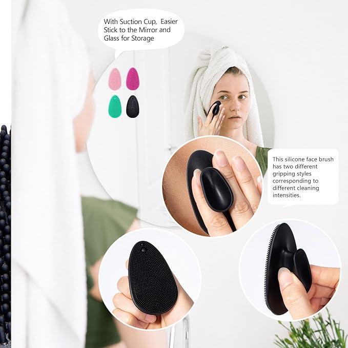 4 Colors Silicone Face Scrubber, Beomeen Facial Cleansing Brush Soft Silicone Facial Exfoliation and Massage Brush Blackhead Scrubber for Men and Women