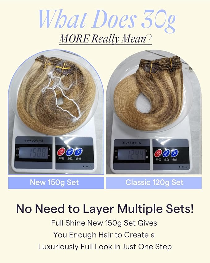 Full Shine Real Human Hair Extensions Clip ins 150 G Caramel Latte Rooted Highlight Hair Extensions Real Human Hair Clip ins 20 Inch 7 Pcs