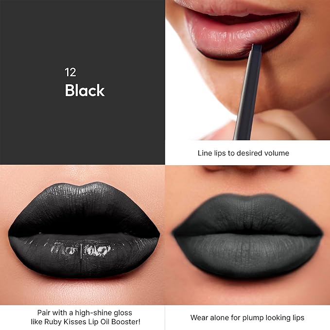 Ruby Kisses Plumping Effect Lip Liner, Semi Matte, Smudge Proof, High Pigment, Medium to Full Coverage Makeup, Precise Tip, Bold Color Lip Plumper