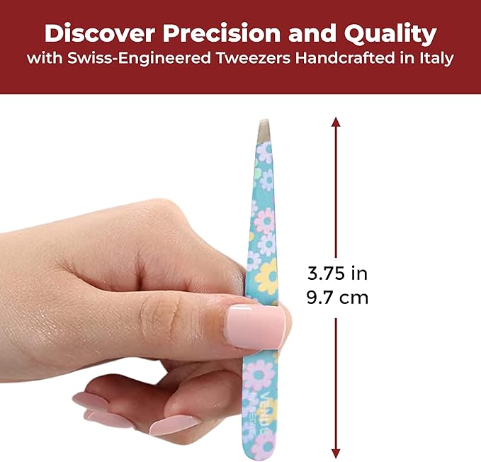Venus by Regine Slant Tweezers - Handmade Precision Tool for Women & Men, 25-Degree Angle for Shaping Eyebrows & Grooming Facial Contours, Suitable for Eyebrow & Facial Hair Removal (Small Flowers)