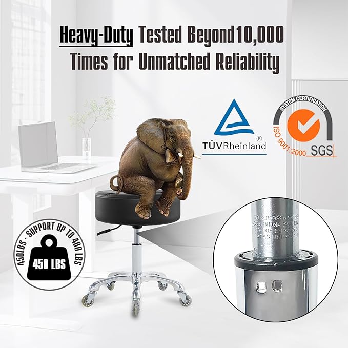 Rolling Stool with Wheels Adjustable Height, Roller Stool for Massage Medical Tattoo Spa Heavy Duty Swivel Desk (Super Thick Cushion, Black)