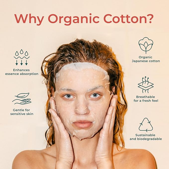 INNA ORGANIC Sheet Mask - Calming & Soothing, EWG & COSMOS Certified (Pack of 5) | Green Tea & Rose Infused Skin Care | Luxury Clean Beauty