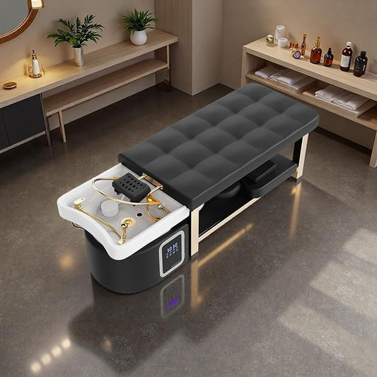Olela Head Spa Bed, Head Spa Equipment with Water Circulation & Steam Fumigation, Spa Shampoo Bed with ABS Basin, Professional Massage Table with PU Leather for Barbershop, Salon, Massage