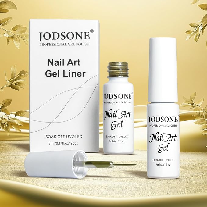 JODSONE 2pcs Metallic Nail Art Gel Liner Gold Mirror Chrome and Silvery 3D Effect Gel Nail Polish Thin Brush Metal Painted DIY at Home Salon Quality Gift for Women