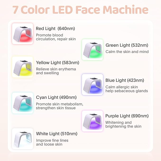 Led-Light-Therapy, Red Light Therapy for Face 7 in 1 Colors LED Facial Skin Care Tool Facial Neck Body Hand Skincare Mask