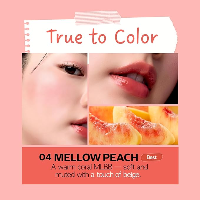 FRUDIA Korean Makeup Lip + Cheek Glow Jam |Long lasting, Moisturizing & Plumping | Non - Sticky & Glossy Color for Eyes, Lips & Cheeks |Mellow Peach – Soft peach beige - 4.5 gm