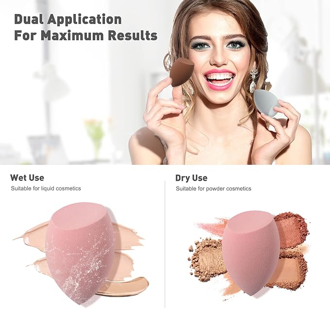 BEZOX Makeup Blender with Holder, Non-Latex Beauty Sponge with Case of Premium Silicone for Blending Liquid Foundations Cosmetics, Travel Sponge Holders, Soft and Skin-Friendly - Pink