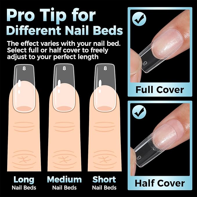 Medium Square Nail Tips, 360pcs Soft Gel Pre-Shaped Acrylic Fake Nails, Half Matte Full Cover Clear Gelly Press on Flase Nail Tips for Extension Nail Manicure Home DIY 12 Sizes Gelly Tips