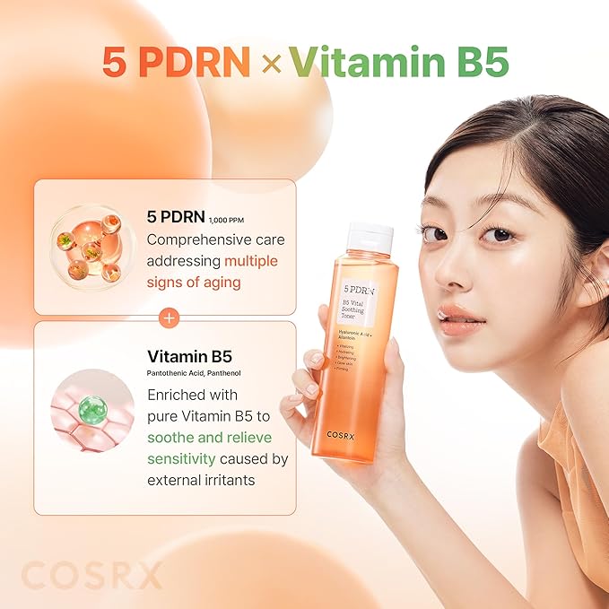 COSRX 5 PDRN B5 Vital Soothing Toner - Korean Toner for Rejuvenating & Soothing Skin with Salmon DNA, Centella, Lactobacillus PDRN & Panthenol, Korean Skin Care, Stocking Stuffers (280ml/9.46 fl.oz.)