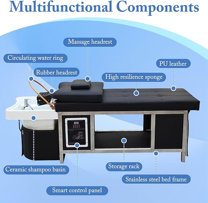 Head Spa Equipment, Japanese Head Spa Bed, Shampoo Massage Bed, Massage Headspa Table with Water Circulation Waterfall, for Spa Beauty Salon Barber (A)