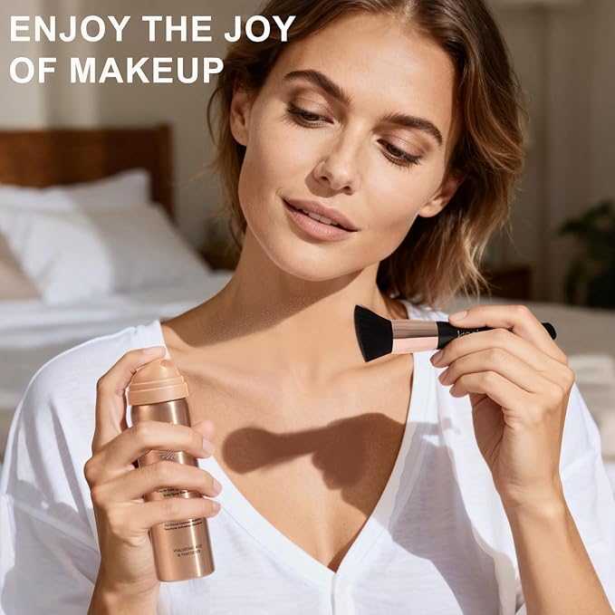 Magic Minerals AirBrush Foundation with Nanoscale Powder - HECI BEAUTY Flawless Finish Makeup,Silk Airbrush Spray & Kabuki Brush - Anti-Aging Ingredients for Smooth Radiant Skin,Light Meuium Sand