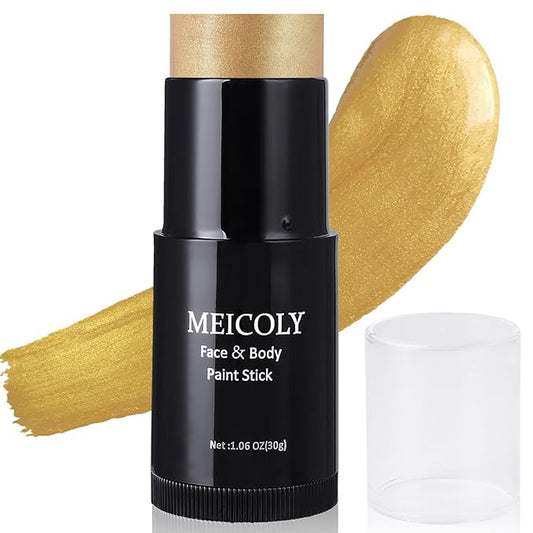 MEICOLY Gold Face Body Paint Stick(1.06 Oz),Cream Blendable Face Paint,Sweatproof Waterproof Body Paint Makeup for Halloween Special Effects SFX Cosplay,Metallic Gold