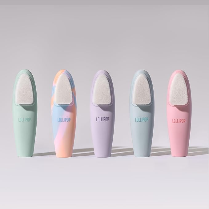 LOLLIPOP Dual-Sided Facial Cleansing Brush | Handle Size Silicone Face Exfoliator and Soft Fiber Cleanser | Manual Face Scrubber for Pores, Makeup Removal, Blackhead and Skincare Routine, Oceanic