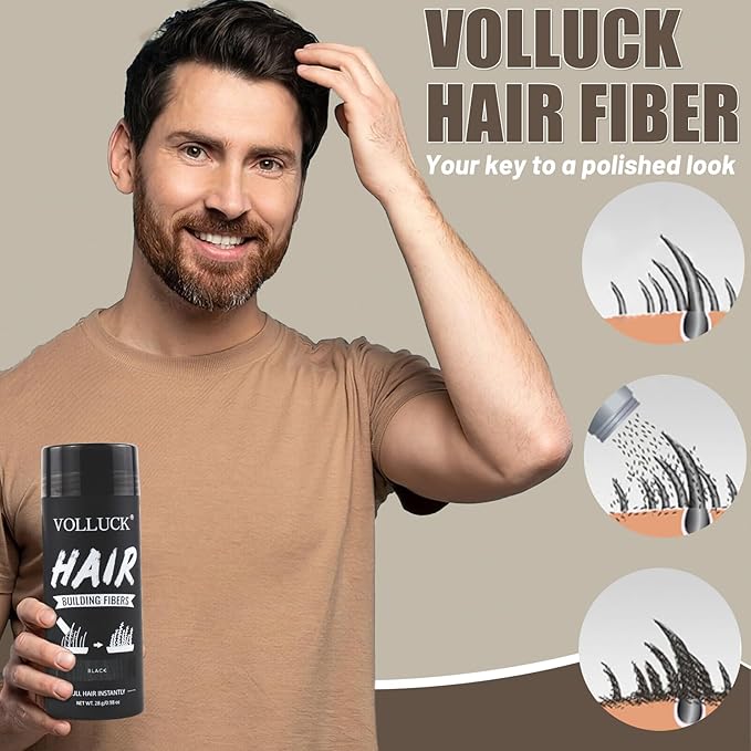 VOLLUCK Hair Fibers for Thinning Hair, Instant Coverage Hair Building Fibers for Women and men, Natural Hair Powder for Conceal Hair Loss 28 g*2 (Black, 2 PCS)