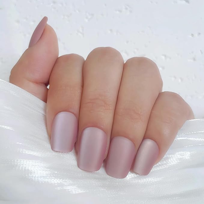 Press On Nails – 30PCS Short Coffin Matte Cat Eye Fake Nails in Dusty Rose – Durable Glue-On Nails for Women with 12 Sizes – Reusable & All-Occasion Ready
