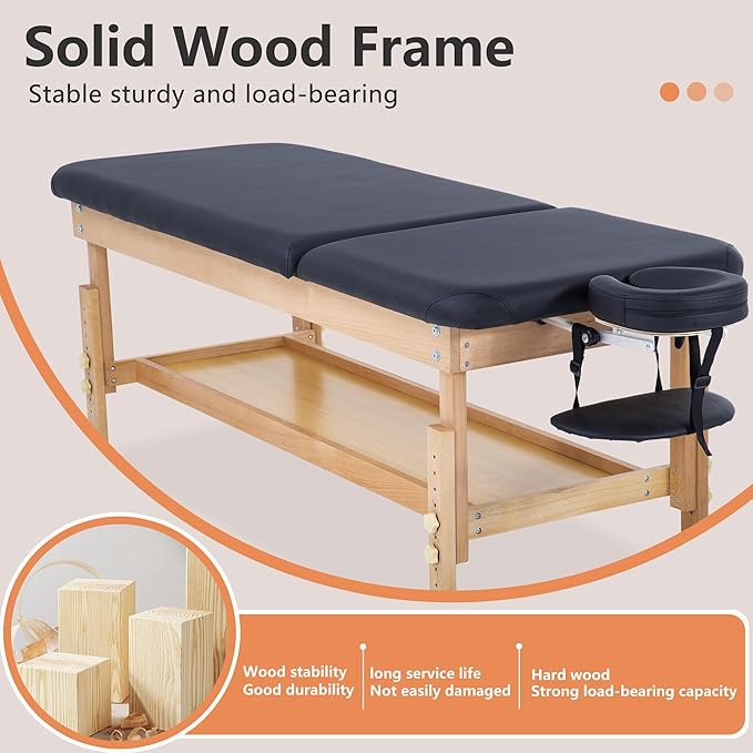 PayLessHere Metal Frame Massage Table Stationary Massage Bed 74" L 28" W 2.5" THK Memory Foam Layer Heavy Duty Stationary Physical Therapy Bed for Spa Footmassage Facial CareSpa Tattoo