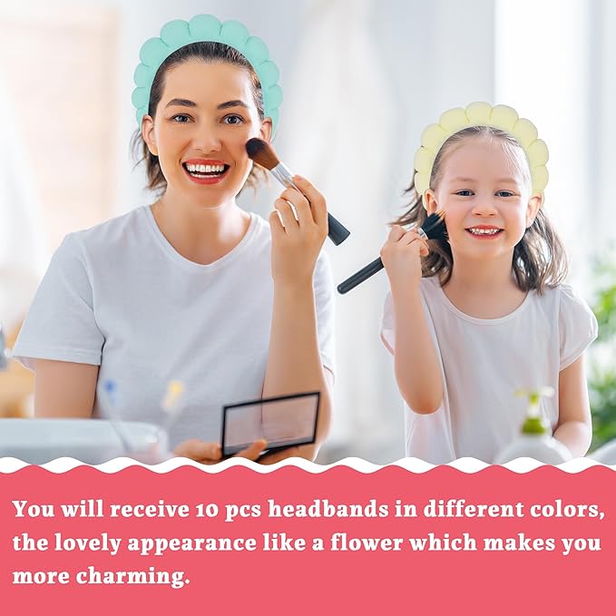 10 Pcs Spa Headband Bulk for Women Makeup Sponge Headband Puffy Hair Band for Washing Face Women Girls (Terry Cloth)