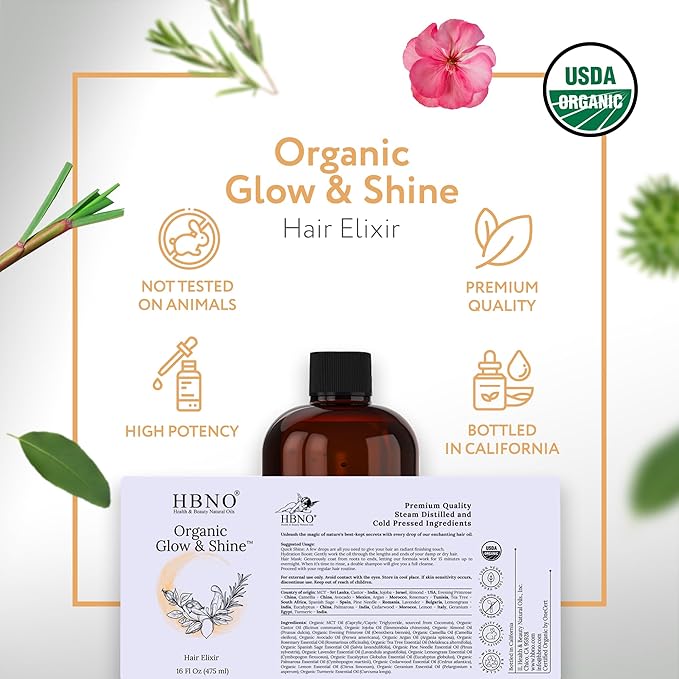 HBNO Earthy Organic Hair Oil - Huge 16 oz (475ml) Value Size - Ideal for conditioners, shampoos, massage oils, heat protectants, hair therapy, and daily moisturizing boost