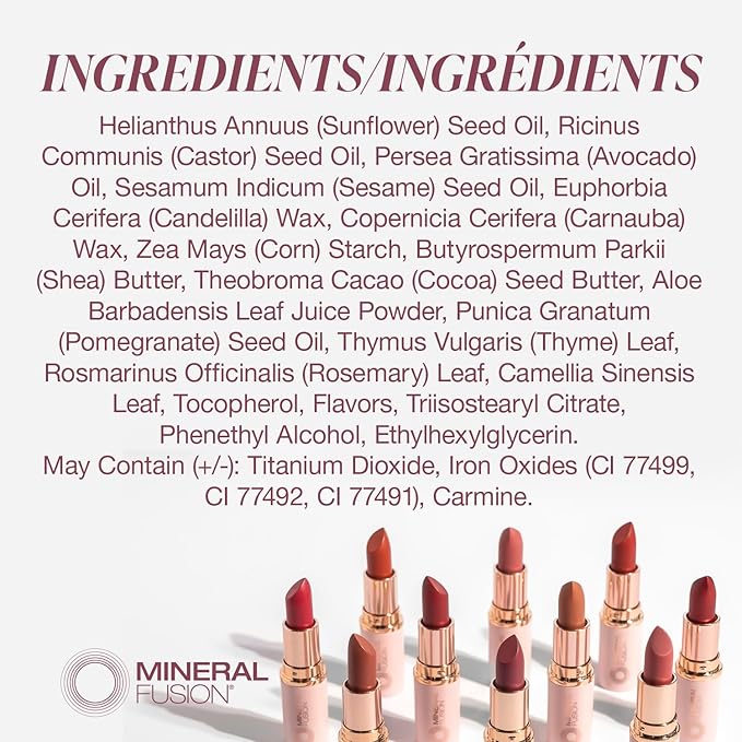Mineral Fusion Long-Lasting Lipstick, Vivid & Smudge-Free Lip Color with Avocado Oil, Cocoa Seed Butter, Free of FD&C Dyes, Paraben and Gluten, Peach Bellini