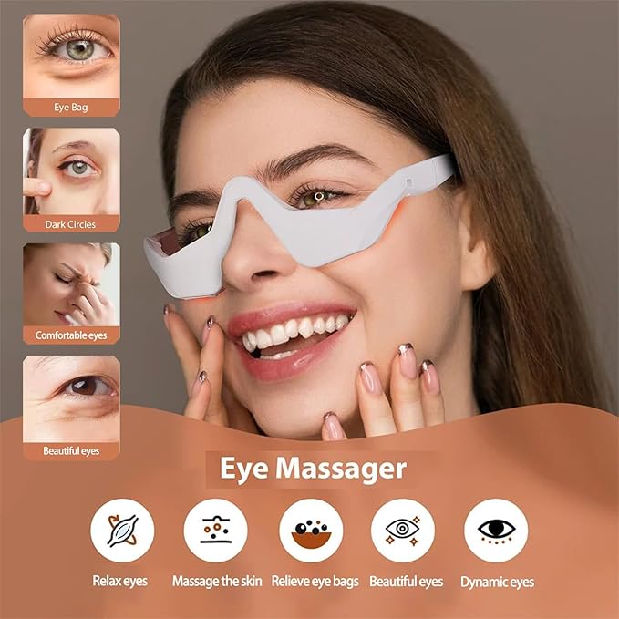 Johncase Under Eye Massager 3D Vibration Advaned Eyes Beauty Dark Circles Relaxing Eye Bevice Portable for Improvement Eyecare Glasses for Relaxtion