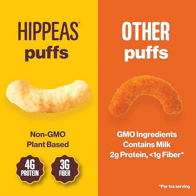 Hippeas Chickpea Puffs, Grillo's Dill Pickle, 3.75 Ounce (Pack of 6), 3g Protein, 2g Fiber, Vegan, Gluten-Free, Crunchy, Plant Protein Snacks