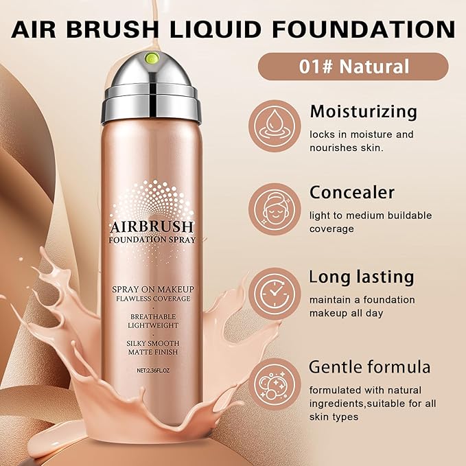 Air Brush Makeup Foundation and Makeup Primer for Face,Hydrates and Moisturizes,Buildable Coverage with Anti-aging Formula for Smooth Radiant Skin (01 Natural/Warm Porcelain)