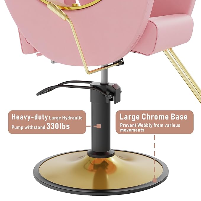 Barber Chair for Hair Stylist, Height Adjustable Hydraulic Hair Reclining Salon Chair, 360 Degrees Rotation, Multi-Function Shampoo Chair for Salon Barbershop (Modern Pink)