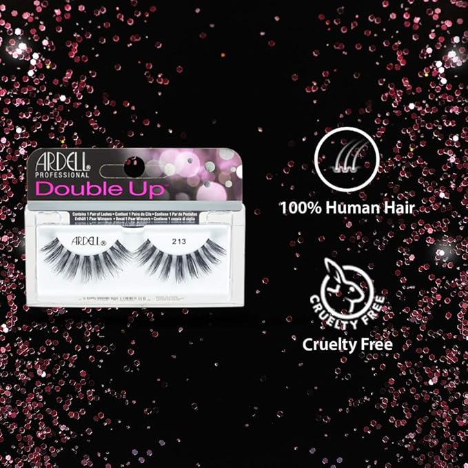 Ardell Double Up 213 False Eyelashes - Dramatic Volume, Reusable Strip Wispy Lashes for Bold Eye Look, 4 Pairs