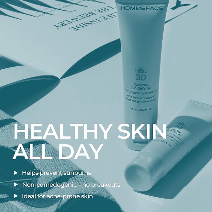 HOMMEFACE Everyday Sun Defense Broad Spectrum SPF 30 - Daily Mineral Face Moisturizer, Facial Sunscreen Lotion, Reef-Safe, Non-Greasy, 2.02 Fl. Oz.