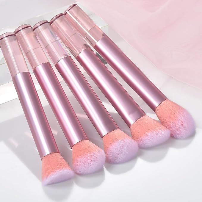 111 Makeup Brushes Set 22 Pcs Makeup Kit With Case Premium Soft Synthetic Hair Foundation Brush Concealer Brush Eyeshadow Brush Transparent Make up Brushes Set With Beauty puff(Pink, 22pcs)