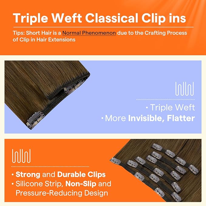 Full Shine Clip in Hair Extensions 18 Inch Brown Extensions for Women Real Hair Triple Weft Light Brown Invisible Clip in Extensions for Women Remy Hair 7 Pcs 120 G