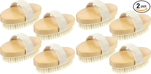4pcs Dry Brushing Body Brush, Natural Bristle Dry Skin Exfoliating Brush Body Scrub for Flawless Skin, Cellulite Treatment, Lymphatic Drainage and Blood Circulation Improvement (Pack of 2)