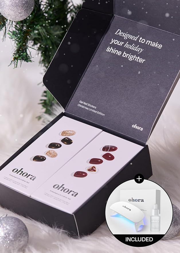 ohora Semi Cured Gel Nail Strips ([2025 Christmas Set] N Dazzling Night & N Tartan Bustier) - Works with Any Lamps, Salon-Quality, Long Lasting, Easy to Apply & Remove