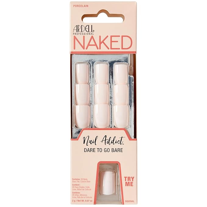 Ardell Nail Addict Naked Porcelain, Press On Nails Short Square Oval Shape, Nail Kit, 1-Pack