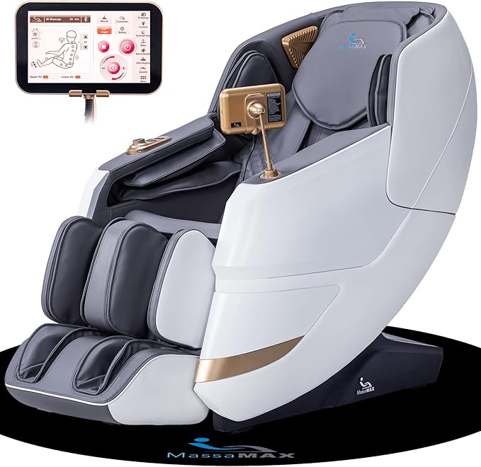 MassaMAX MT339 4D Massage Chair, Full Body Shiatsu Recliner with Electric Extendable Footrest, Zero Gravity, SL Track, Deep Yoga Stretch, 15 Modes, AI Voice Control, Foot Rollers, and Heating (White)