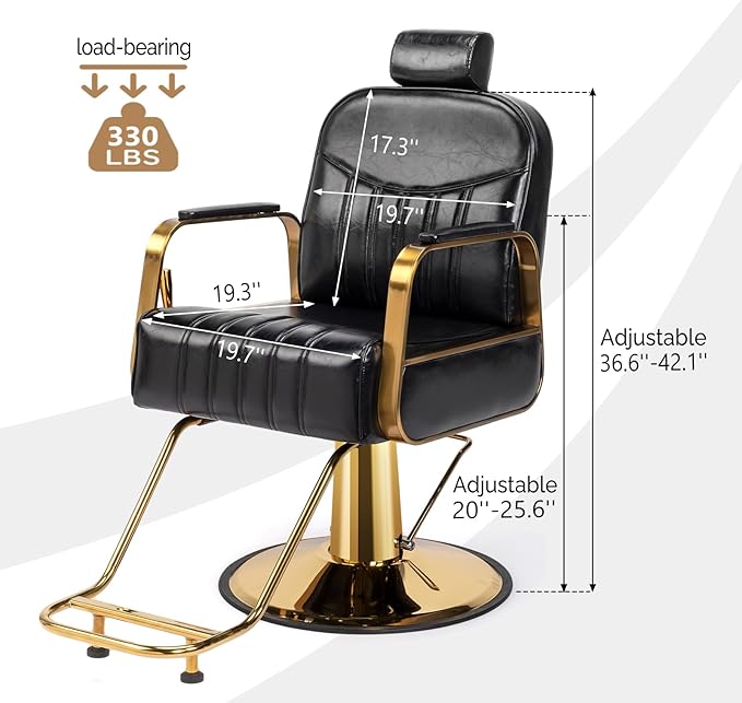OmySalon Salon Chair for Hair Stylist, Reclining Barber Chair Hairdressing Styling Chair with Adjustable headrest, Beauty Shampoo Barbershop Furniture
