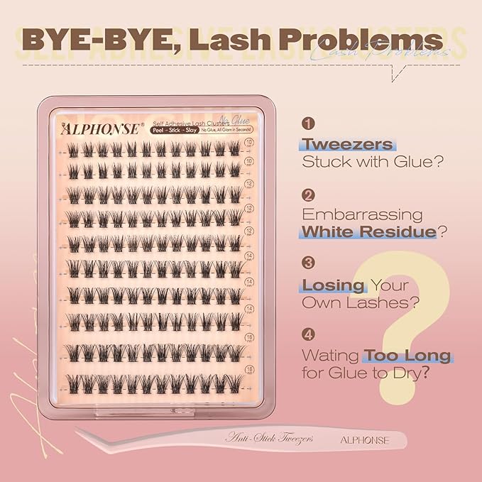 Self Adhesive Eyelashes Natural Lash Clusters No Glue Needed Eyelash Clusters 10-16mm Self Adhesive Cluster Eyelash Extensions 120pcs Press on Individual Lashes with Anti-Stick Tweezer by ALPHONE