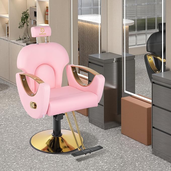 Barber Chair,Styling Chair|Adjustable Height Reclining Salon Chair, Barber Chair for Stylist with Removable Headrest,SPA Equipment for Barbershop,Beauty Salon,Spa (Pink New)