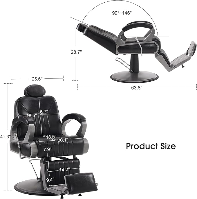 BarberPub All Purpose Barber Chair with Heavy Duty Pump,Reclining Adjustable Swivel Hair Styling Spa&Salon Chair for Hair Stylist, Home Salon,Barbershop 9502 (Black)